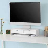 White Monitor Stand Desk Organizer with 2 Drawers Kings Warehouse 