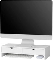 White Monitor Stand Desk Organizer with 2 Drawers Kings Warehouse 