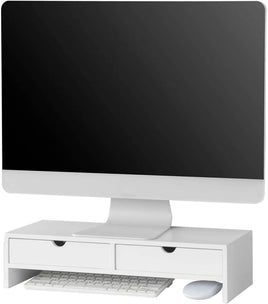 White Monitor Stand Desk Organizer with 2 Drawers Kings Warehouse 
