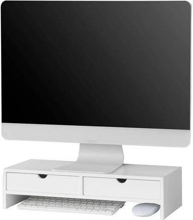 White Monitor Stand Desk Organizer with 2 Drawers Kings Warehouse 
