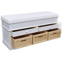 White Storage & Entryway Bench with Cushion Top 2 Draw 3 Crate Kings Warehouse 