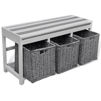 White Storage & Entryway Bench with Cushion Top 3 Basket Kings Warehouse 