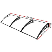 Window Door Awning Outdoor Solid Polycarbonate Canopy Patio 1mx3m DIY KingsWarehouse 