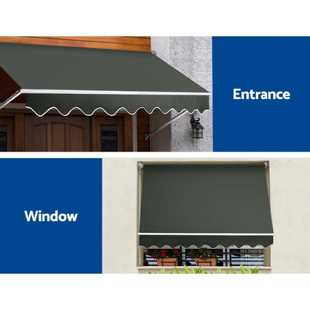 Window Fixed Pivot Arm Awning Outdoor Blinds Retractable Patio 2.4X2.1M KingsWarehouse 