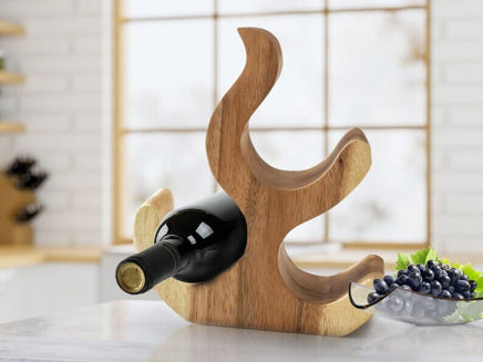 Wine Rack Carved Wood 3 bottle Wine Storage-Acacia Wood handcrafted KingsWarehouse 