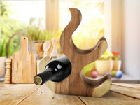 Wine Rack Carved Wood 3 bottle Wine Storage-Acacia Wood handcrafted KingsWarehouse 