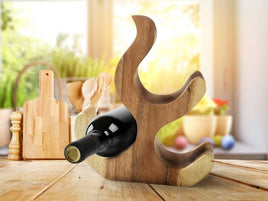 Wine Rack Carved Wood 3 bottle Wine Storage-Acacia Wood handcrafted KingsWarehouse