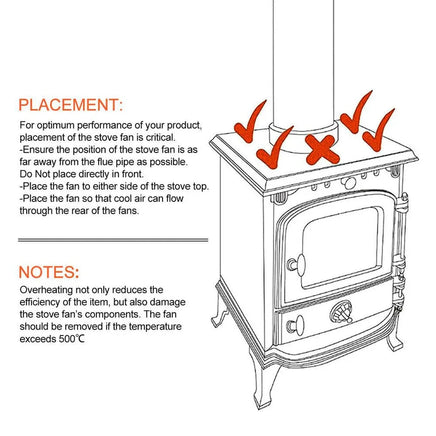 Wood Heater Fan Eco Heat Powered Self-Powered Silent for Fireplace Stove Burner Kings Warehouse 