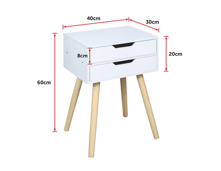 Wooden Bedside Table 2 Drawers Cabinet Storage Tall Night Stand bedroom furniture Kings Warehouse 