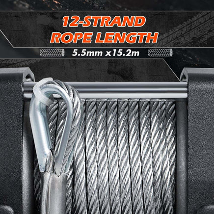 X-BULL 4500LB Electric Winch 12V Winch Boat Trailer ATV Steel Cable With 5.5MX13M Synthetic Rope Grey Kings Warehouse 