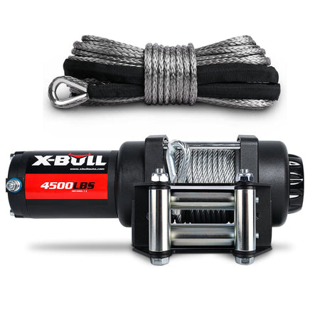 X-BULL 4500LB Electric Winch 12V Winch Boat Trailer ATV Steel Cable With 5.5MX13M Synthetic Rope Grey Kings Warehouse 