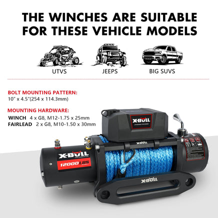 X-BULL Electric Winch 12V 12000LBS/5454kg 26M Synthetic Rope Wireless Remote 4WD 4X4 Kings Warehouse 