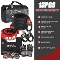 X-BULL Recovery Kit 4X4 Off-Road Kinetic Rope Snatch Strap Winch Damper 4WD13PCS Kings Warehouse 