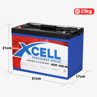X-Cell 100Ah AGM Battery Deep Cycle 12v Marine Solar Camping Glass Matt 4WD Volt Kings Warehouse 