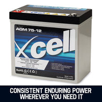 X-CELL AGM Battery 12V 75Ah Portable Sealed SLA Camping Solar Marine Kings Warehouse 