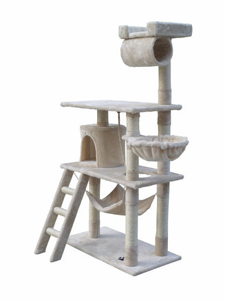 YES4PETS 140 cm Cat Scratching Post Tree W ladder & Hammock-Beige Kings Warehouse 