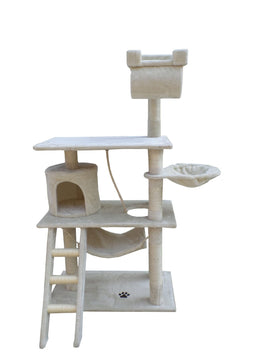 YES4PETS 140 cm Cat Scratching Post Tree W ladder & Hammock-Beige Kings Warehouse 