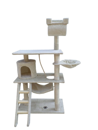 YES4PETS 140 cm Cat Scratching Post Tree W ladder & Hammock-Beige Kings Warehouse 