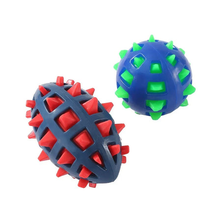 YES4PETS 2 x Large Dog Puppy Rubber Spike TPR Football Ball Dental Hygiene Chew Play Toy Kings Warehouse 