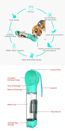 YES4PETS 4 in 1 Portable Pet Dog Puppy Cat Drinking Mug Water Feeder Bottle Valve Travel Bottle Blue Kings Warehouse 
