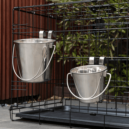 YES4PETS 946ml Stainless Steel Pet Parrot Feeder Dog Cat Bowl Water Bowls Flat Sided Bucket with Riveted Hooks Kings Warehouse 