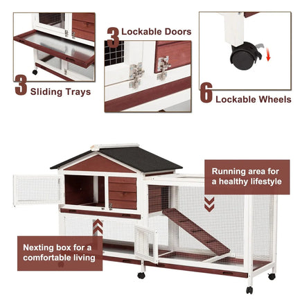 YES4PETS Double Storey Large Rabbit Hutch Guinea Pig Cage , Ferret Cage With Pull Out Tray On Wheels Kings Warehouse 