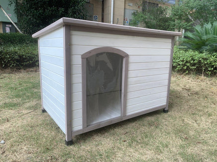 YES4PETS L Timber Pet Dog Kennel House Puppy Wooden Timber Cabin With Stripe White Kings Warehouse 