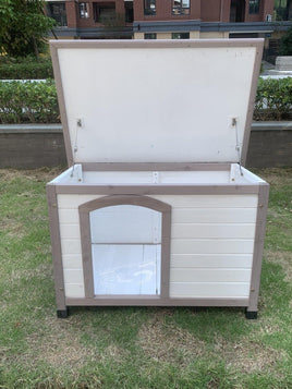 YES4PETS M Timber Pet Dog Kennel House Puppy Wooden Timber Cabin With Stripe White Kings Warehouse 
