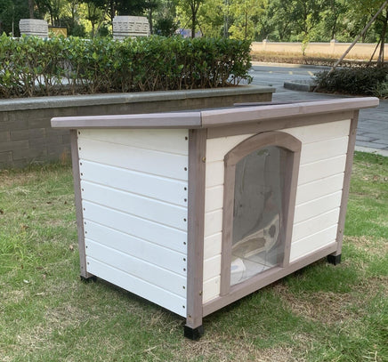 YES4PETS M Timber Pet Dog Kennel House Puppy Wooden Timber Cabin With Stripe White Kings Warehouse 