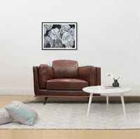 Single Seater Armchair Faux Leather Sofa Modern Lounge Accent Chair in Brown with Wooden Frame