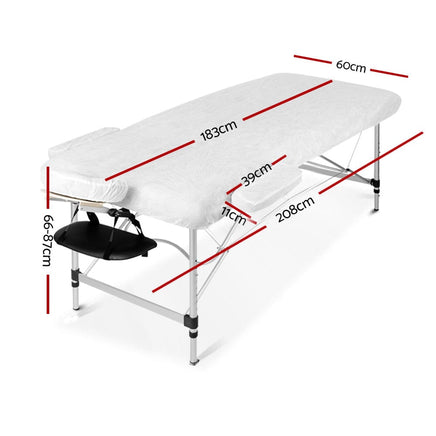 Zenses Massage Table 60cm 3 Fold Aluminium Beauty Bed Portable Therapy Waxing Black KingsWarehouse 