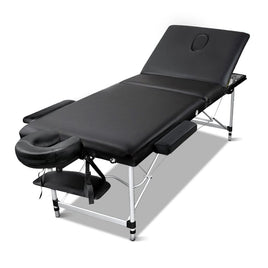 Zenses Massage Table 60cm 3 Fold Aluminium Beauty Bed Portable Therapy Waxing Black KingsWarehouse 
