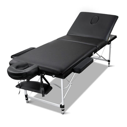 Zenses Massage Table 60cm 3 Fold Aluminium Beauty Bed Portable Therapy Waxing Black KingsWarehouse 