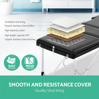 Zenses Massage Table 60cm 3 Fold Aluminium Beauty Bed Portable Therapy Waxing Black KingsWarehouse 