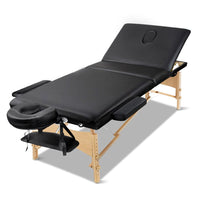 Zenses Massage Table 70cm 3 Fold Wooden Portable Beauty Therapy Bed Waxing Black KingsWarehouse 