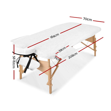 Zenses Massage Table 70cm 3 Fold Wooden Portable Beauty Therapy Bed Waxing White KingsWarehouse 