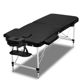 Zenses Massage Table 75cm 2 Fold Aluminium Massage Bed Portable Beauty Therapy Black KingsWarehouse 