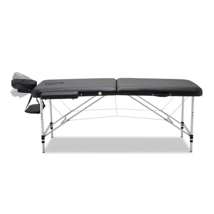 Zenses Massage Table 75cm 2 Fold Aluminium Massage Bed Portable Beauty Therapy Black KingsWarehouse 