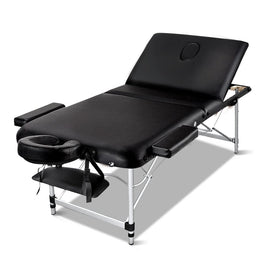 Zenses Massage Table 75cm 3 Fold Aluminium Beauty Bed Portable Therapy Black KingsWarehouse