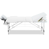 Zenses Massage Table 75cm 3 Fold Aluminium Beauty Bed Portable Therapy White KingsWarehouse 