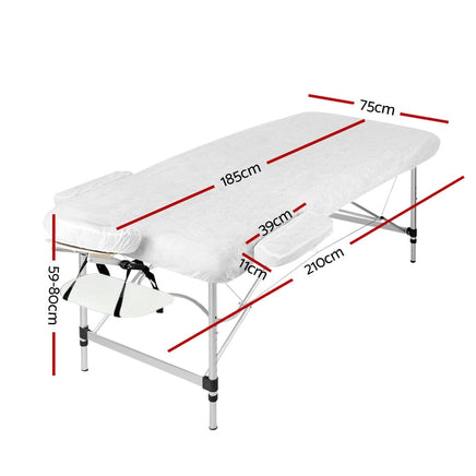 Zenses Massage Table 75cm 3 Fold Aluminium Beauty Bed Portable Therapy White KingsWarehouse 
