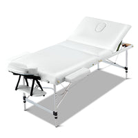 Zenses Massage Table 75cm 3 Fold Aluminium Beauty Bed Portable Therapy White KingsWarehouse 