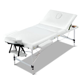Zenses Massage Table 75cm 3 Fold Aluminium Beauty Bed Portable Therapy White KingsWarehouse 
