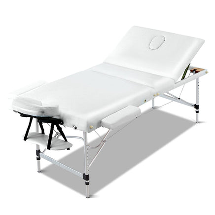 Zenses Massage Table 75cm 3 Fold Aluminium Beauty Bed Portable Therapy White KingsWarehouse 