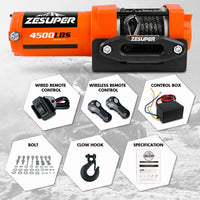ZESUPER 12V Electric Winch 4500lb Synthetic Rope Boat Winch ATV Winch Trailer Winch 4WD Kings Warehouse 