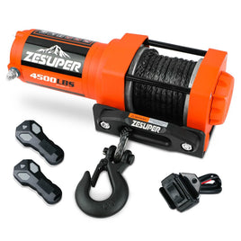 ZESUPER 12V Electric Winch 4500lb Synthetic Rope Boat Winch ATV Winch Trailer Winch 4WD Kings Warehouse 