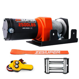 ZESUPER Electric Winch 2500LBS/1134KG 12V 15.2M Steel Cable ATV UTV 4WD 4X4 Boat Kings Warehouse 