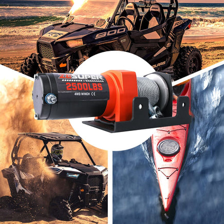 ZESUPER Electric Winch 2500LBS/1134KG 12V 15.2M Steel Cable ATV UTV 4WD 4X4 Boat Kings Warehouse 