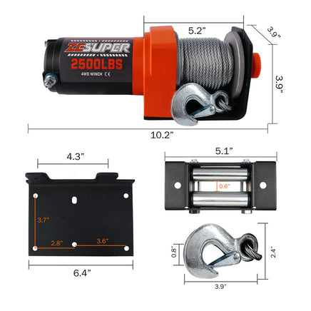 ZESUPER Electric Winch 2500LBS/1134KG 12V 15.2M Steel Cable ATV UTV 4WD 4X4 Boat Kings Warehouse 
