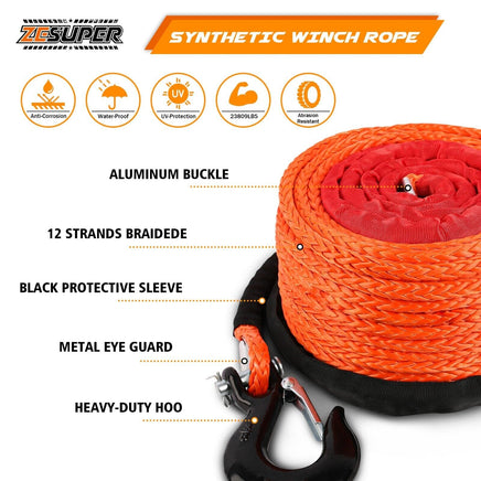 ZESUPER Winch Rope 9.5MM X 30M Dyneema SK75 Hook Synthetic Car Tow Recovery Cable Hook Kings Warehouse 